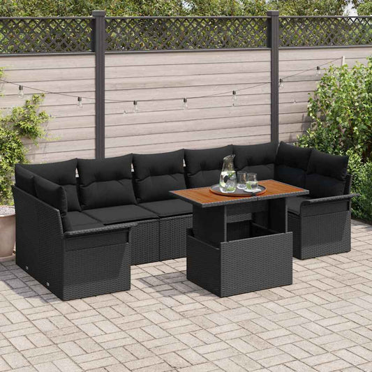 Set Divano da Giardino con cuscino 8 pcs Nero