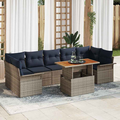 Set Divano da Giardino 8 pz Grigio e Blu Navy polyrattan