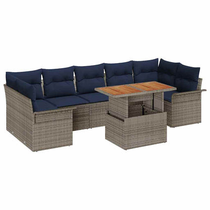 Set Divano da Giardino 8 pz Grigio e Blu Navy polyrattan