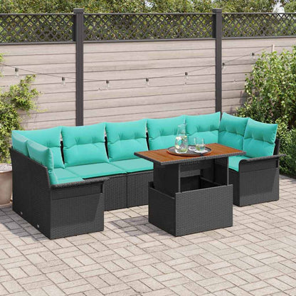 Set Divano da Giardino con cuscino 8 pcs Nero e Blu polyrattan | homemem39