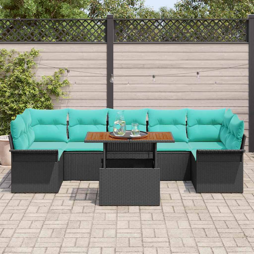 Set Divano da Giardino con cuscino 8 pcs Nero e Blu polyrattan | homemem39