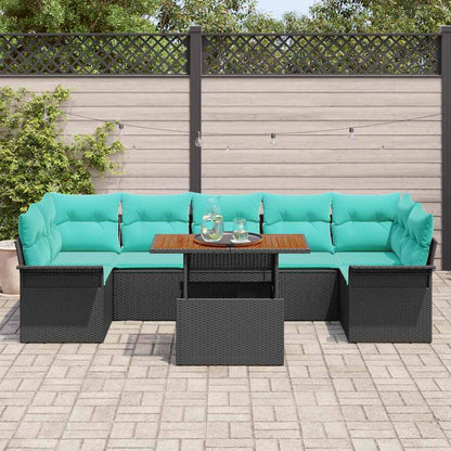 Set Divano da Giardino con cuscino 8 pcs Nero e Blu polyrattan | homemem39