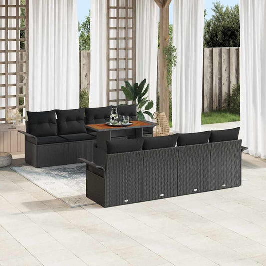 Set Divano da Giardino con cuscino 7 pcs Nero polyrattan