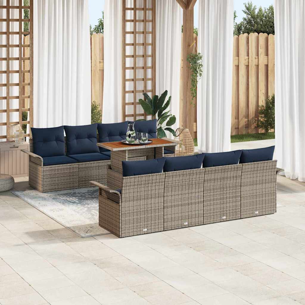 Set Divano da Giardino con cuscino 7 pcs grigio e blu navy | homemem39