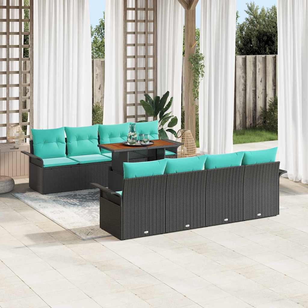 Set Divano da Giardino con cuscino 7 pcs Nero e blu | homemem39