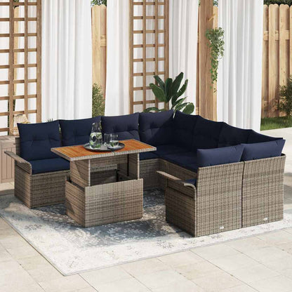 Set Divano da Giardino 9 pcs Grigio e Blu Navy polyrattan | homemem39
