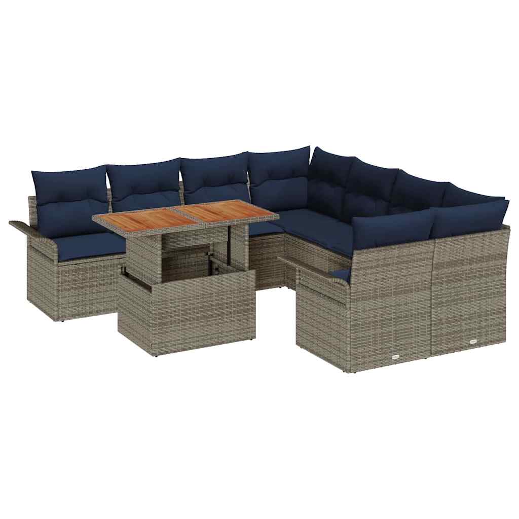 Set Divano da Giardino 9 pcs Grigio e Blu Navy polyrattan | homemem39