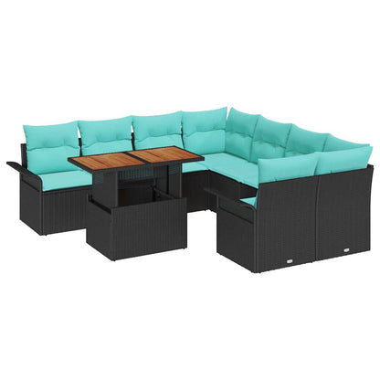 Set Divano da Giardino con cuscino 9 pcs Nero e Blu polyrattan | homemem39