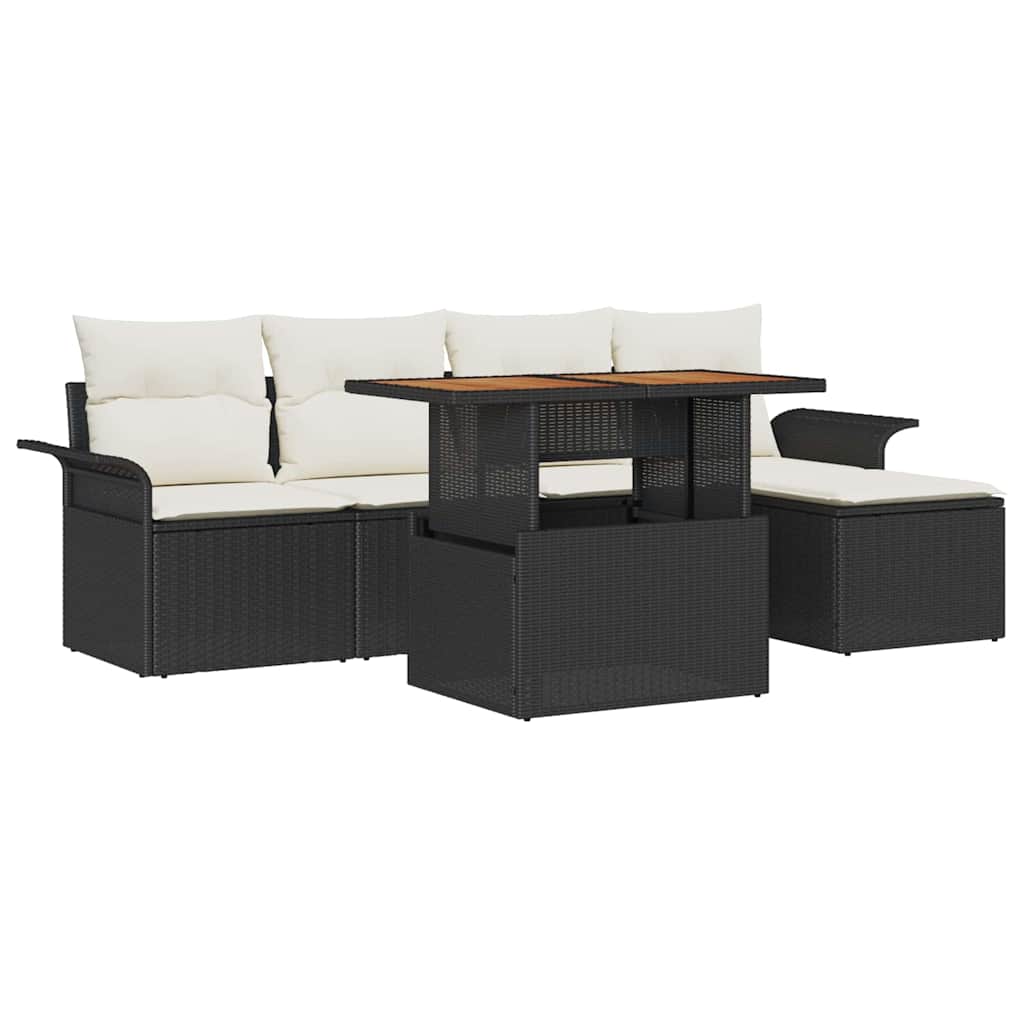 Set Divano da Giardino con cuscino 6 pcs Nero e crema | homemem39