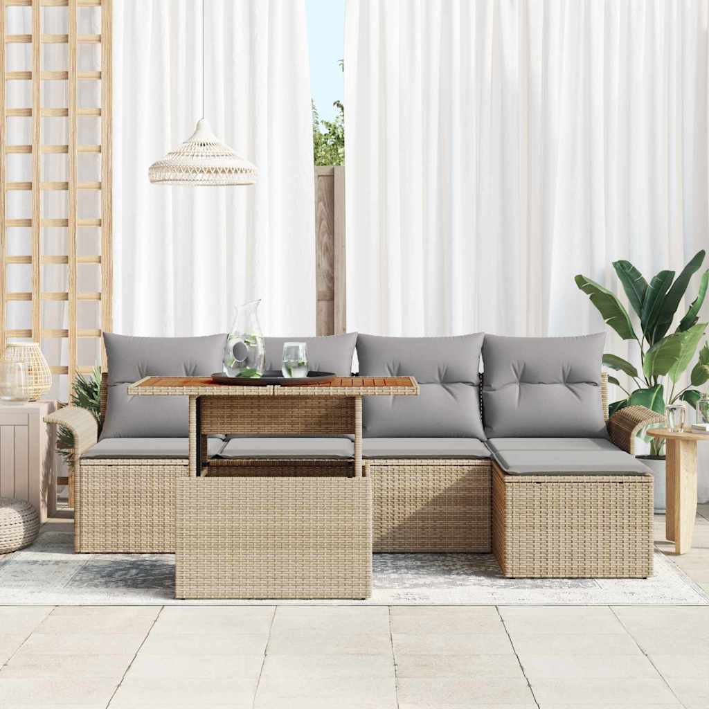 Set Divano da Giardino con cuscino 6 pcs beige e grigio chiaro | homemem39