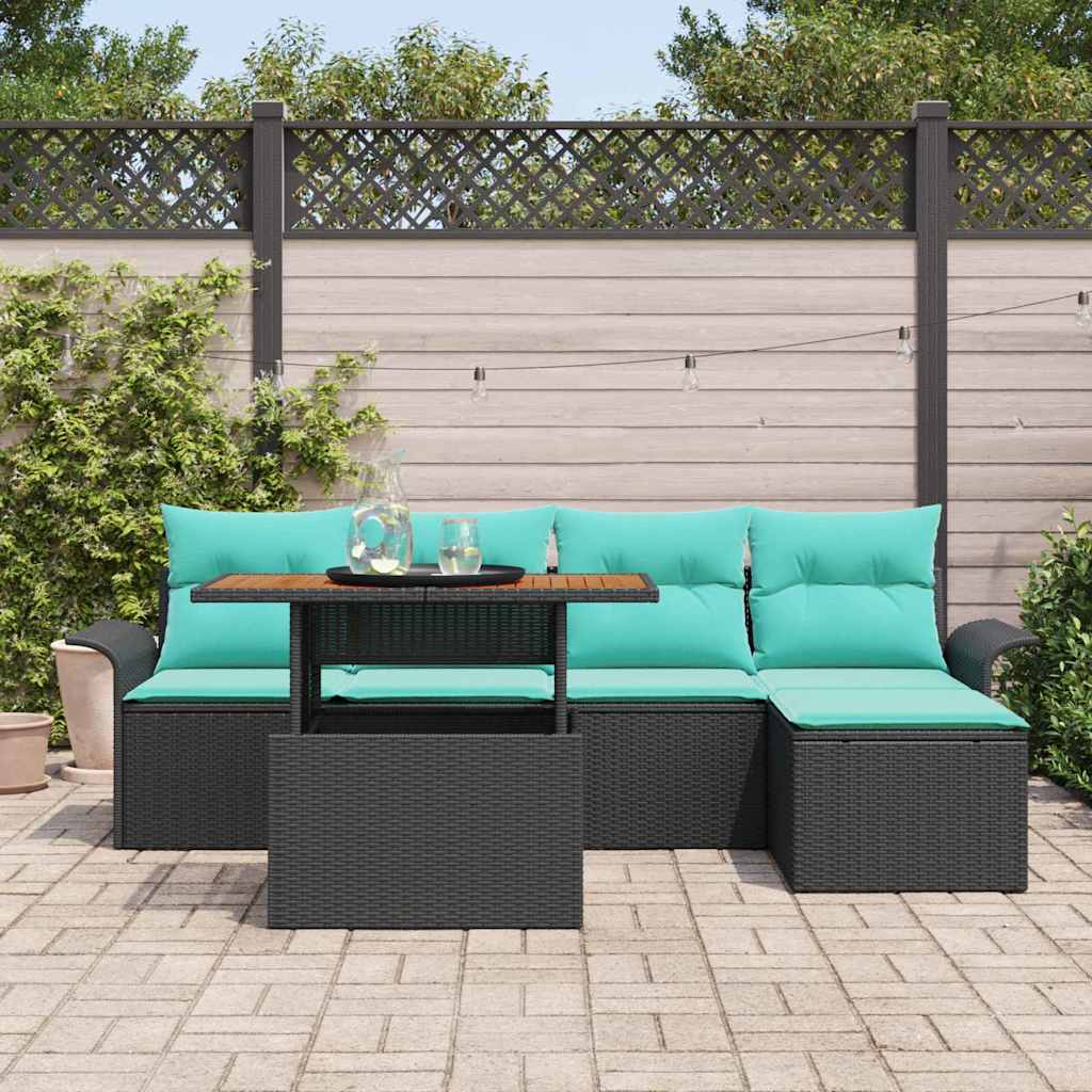Set Divano da Giardino con cuscino 6 pcs Nero e blu | homemem39
