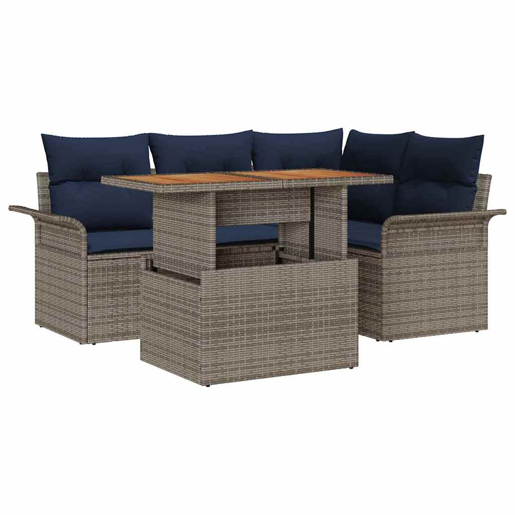 Set Divano da Giardino con cuscino 5 pcs grigio e blu navy | homemem39