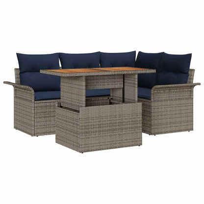 Set Divano da Giardino con cuscino 5 pcs grigio e blu navy | homemem39