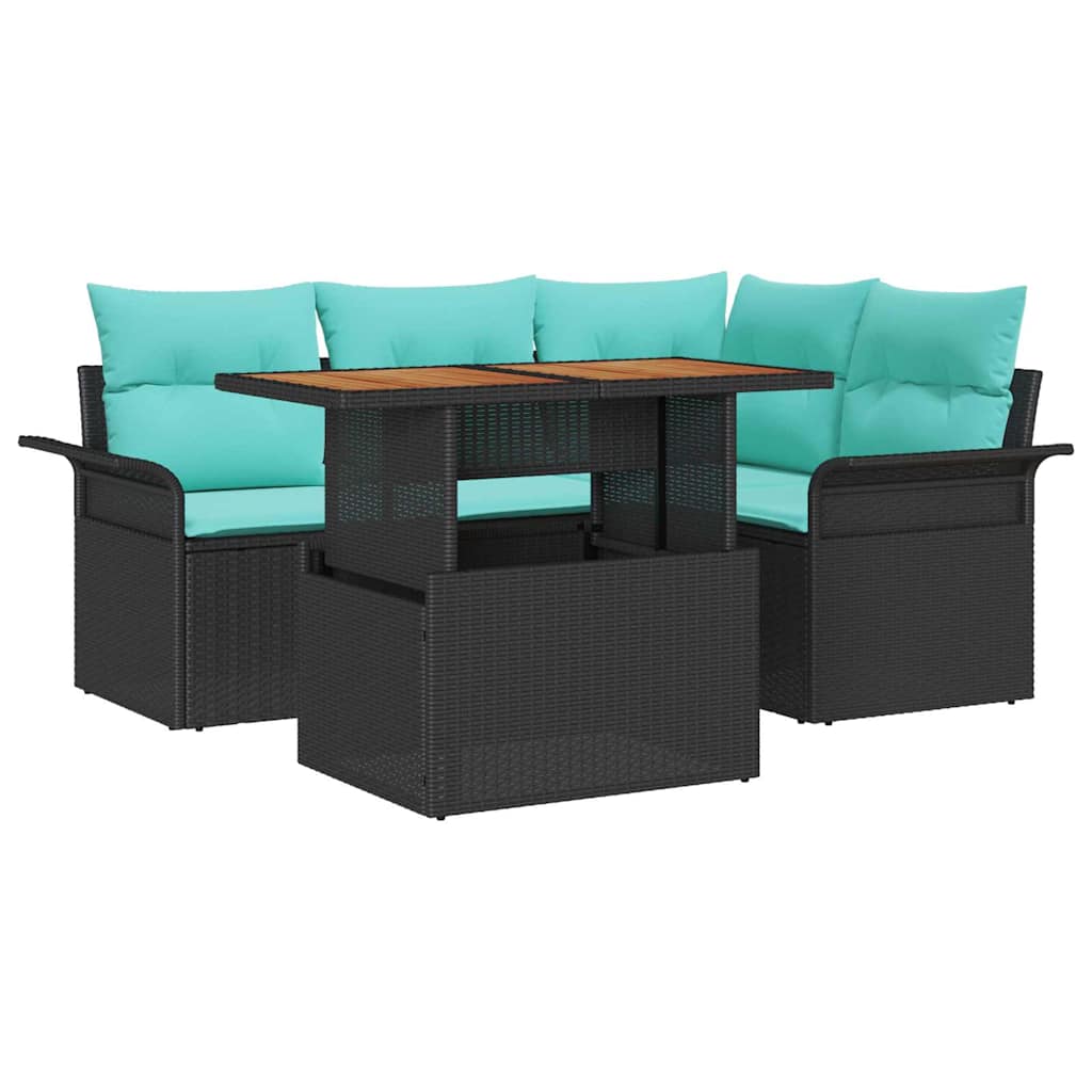 Set Divano da Giardino con cuscino 5 pcs Nero e blu | homemem39