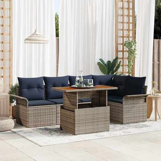 Set Divano da Giardino 6 pcs Grigio e Blu Navy polyrattan