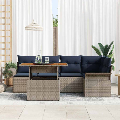 Set Divano da Giardino 6 pcs Grigio e Blu Navy polyrattan | homemem39