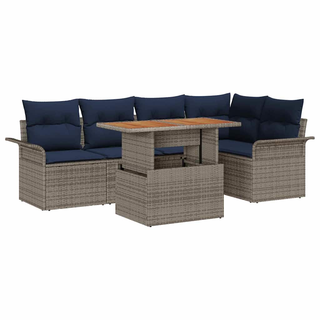 Set Divano da Giardino 6 pcs Grigio e Blu Navy polyrattan | homemem39