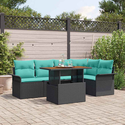 Set Divano da Giardino con cuscino 6 pcs Nero e Blu polyrattan | homemem39