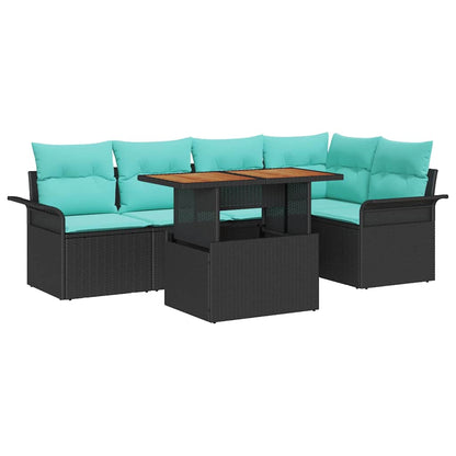 Set Divano da Giardino con cuscino 6 pcs Nero e Blu polyrattan | homemem39