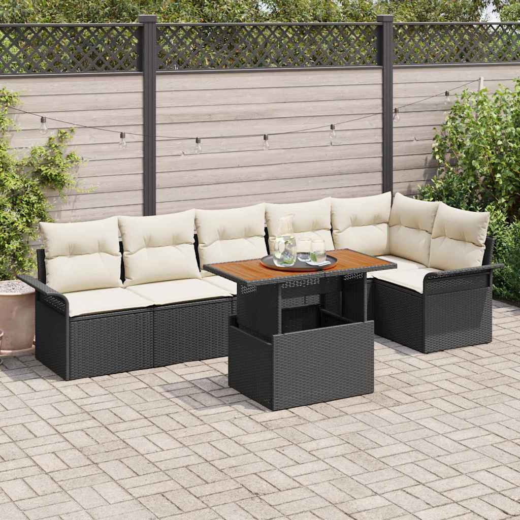 Set Divano da Giardino 7 pcs Nero e Crema polyrattan | homemem39