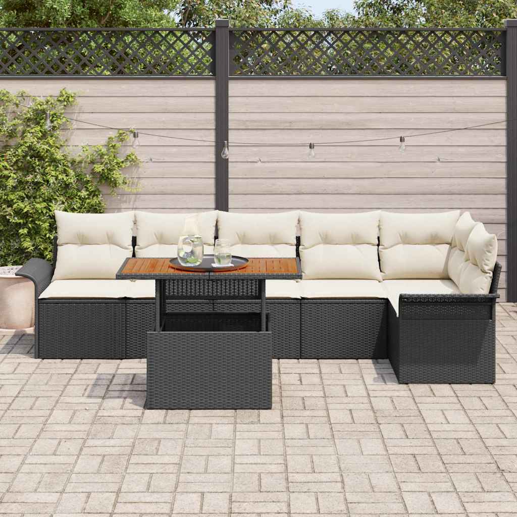 Set Divano da Giardino 7 pcs Nero e Crema polyrattan | homemem39