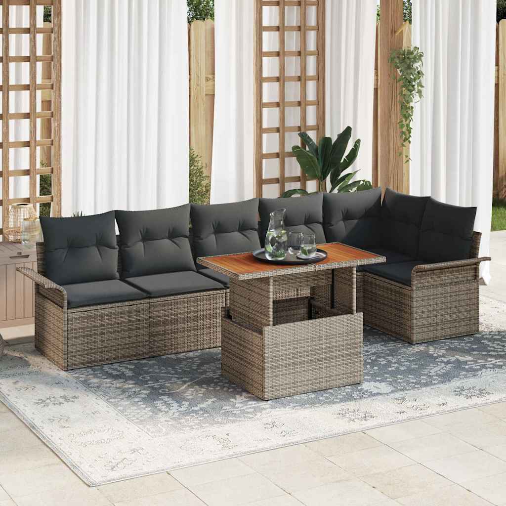 Set Divano da Giardino con cuscino 7 pcs Grigio polyrattan | homemem39