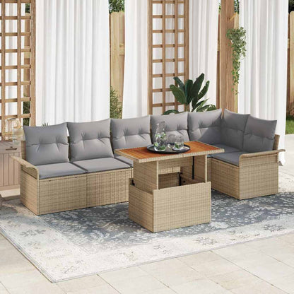 Set Divano da Giardino 7 pcs Beige e Grigio Chiaro polyrattan | homemem39