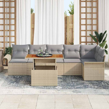 Set Divano da Giardino 7 pcs Beige e Grigio Chiaro polyrattan | homemem39