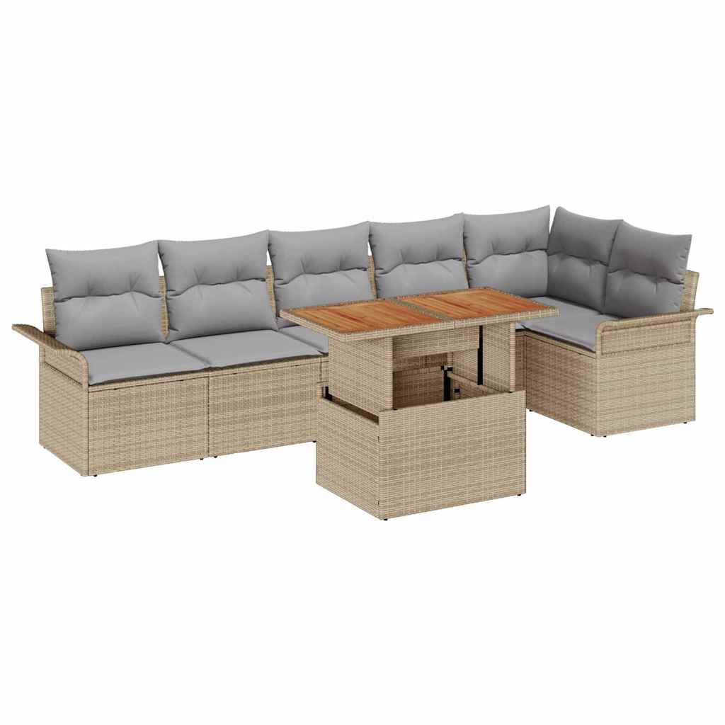 Set Divano da Giardino 7 pcs Beige e Grigio Chiaro polyrattan | homemem39