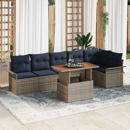 Set Divano da Giardino 7 pz Grigio e Blu Navy polyrattan
