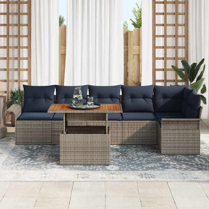 Set Divano da Giardino 7 pz Grigio e Blu Navy polyrattan