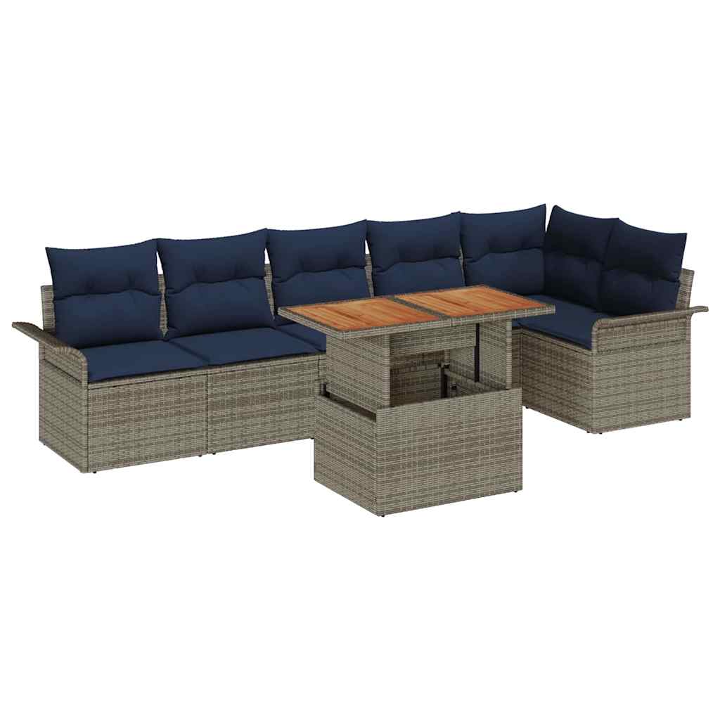 Set Divano da Giardino 7 pz Grigio e Blu Navy polyrattan