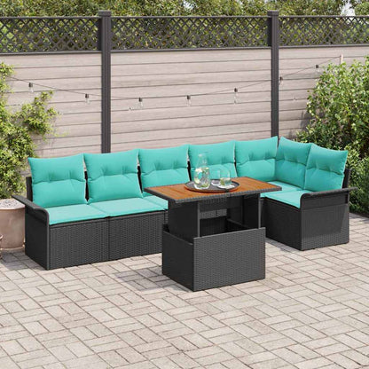 Set Divano da Giardino con cuscino 7 pcs Nero e Blu polyrattan | homemem39