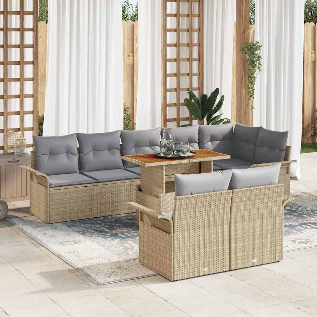 Set Divano da Giardino 9 pcs Beige e Grigio Chiaro polyrattan | homemem39