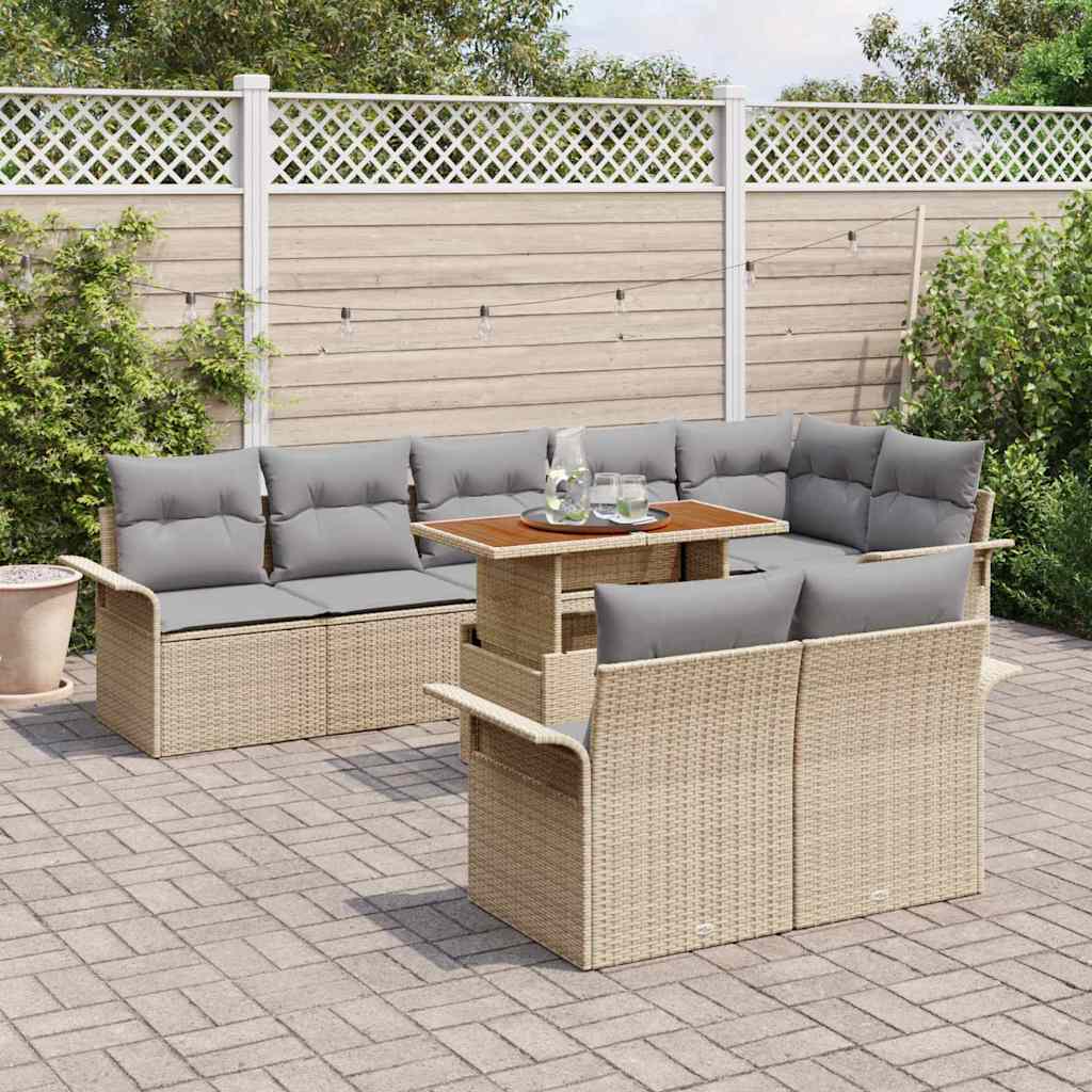 Set Divano da Giardino 9 pcs Beige e Grigio Chiaro polyrattan | homemem39
