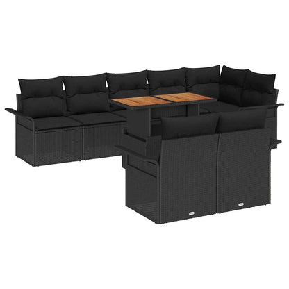 Set Divano da Giardino con cuscino 9 pcs Nero polyrattan | homemem39