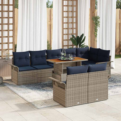 Set Divano da Giardino con cuscino 9 pcs grigio e blu navy | homemem39
