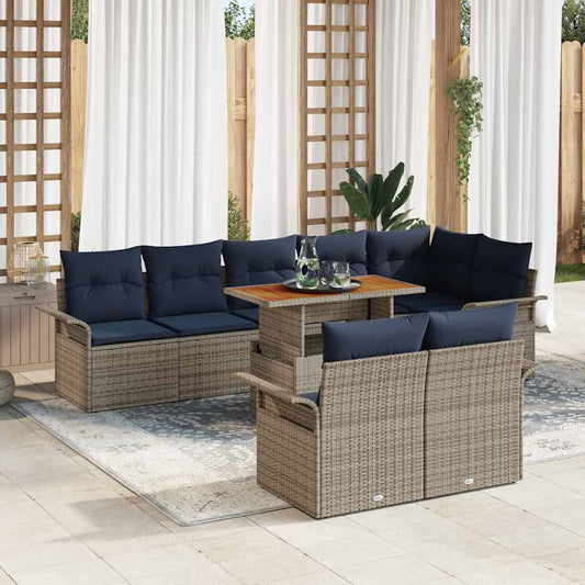 Set Divano da Giardino con cuscino 9 pcs grigio e blu navy
