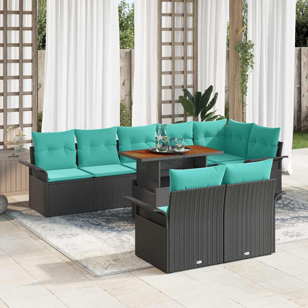 Set Divano da Giardino con cuscino 9 pcs Nero e blu | homemem39