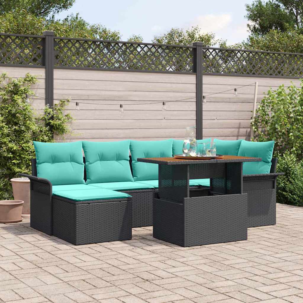 Set Divano da Giardino con cuscino 7 pcs Nero e blu | homemem39