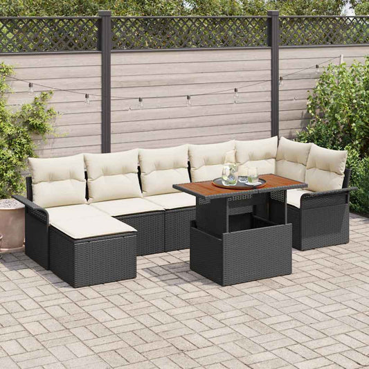 Set Divano da Giardino 8 pcs Nero e Crema polyrattan
