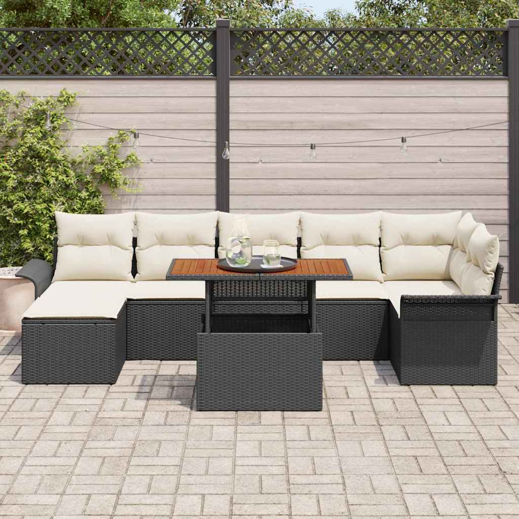 Set Divano da Giardino 8 pcs Nero e Crema polyrattan | homemem39