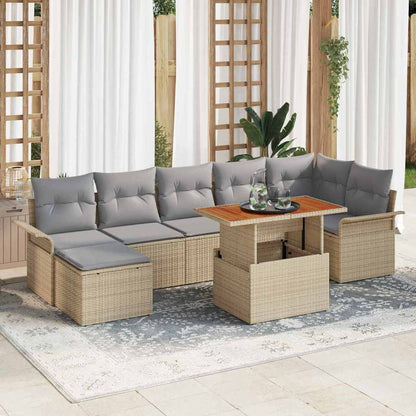 Set Divano da Giardino 8 pcs Beige e Grigio Chiaro polyrattan
