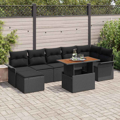 Set Divano da Giardino con cuscino 8 pcs Nero polyrattan | homemem39