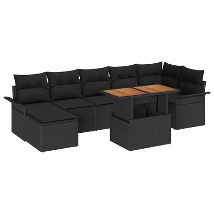 Set Divano da Giardino con cuscino 8 pcs Nero polyrattan | homemem39