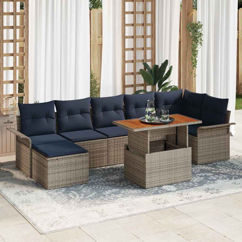 Set Divano da Giardino 8 pcs Grigio e Blu Navy polyrattan | homemem39