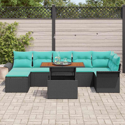 Set Divano da Giardino con cuscino 8 pcs Nero e Blu polyrattan | homemem39