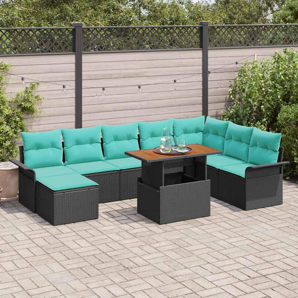 Set Divano da Giardino con cuscino 9 pcs Nero e blu | homemem39