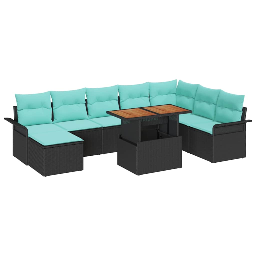 Set Divano da Giardino con cuscino 9 pcs Nero e blu | homemem39