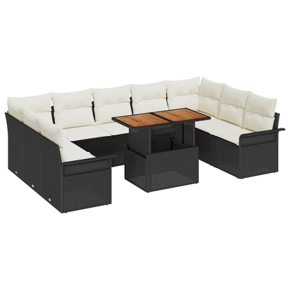 Set Divano da Giardino con cuscino 10 pcs Nero e crema | homemem39